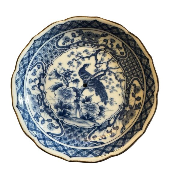 Japanese Peacock Plate-signed-blue and white Decor - Picture 1 of 7